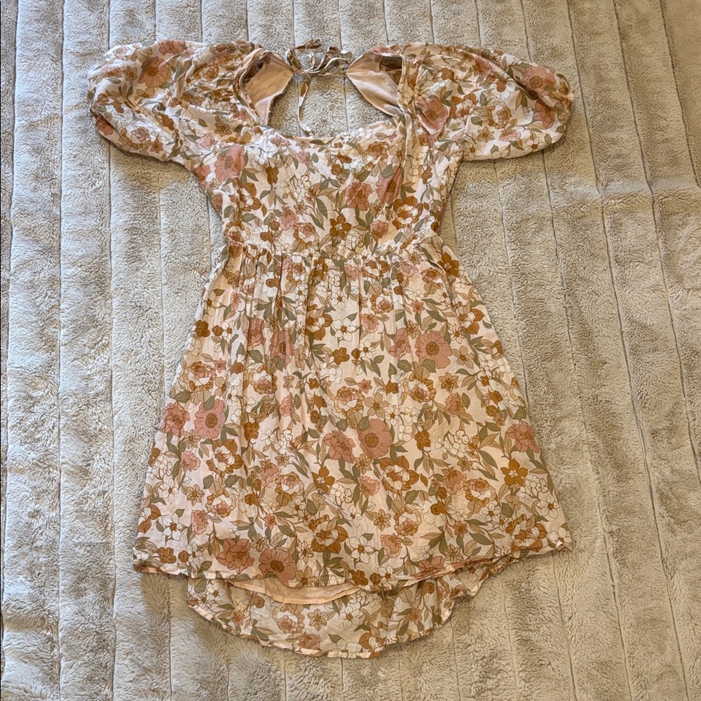 Vici Floral Puff Sleeve Mini Dress - Pink and Brown